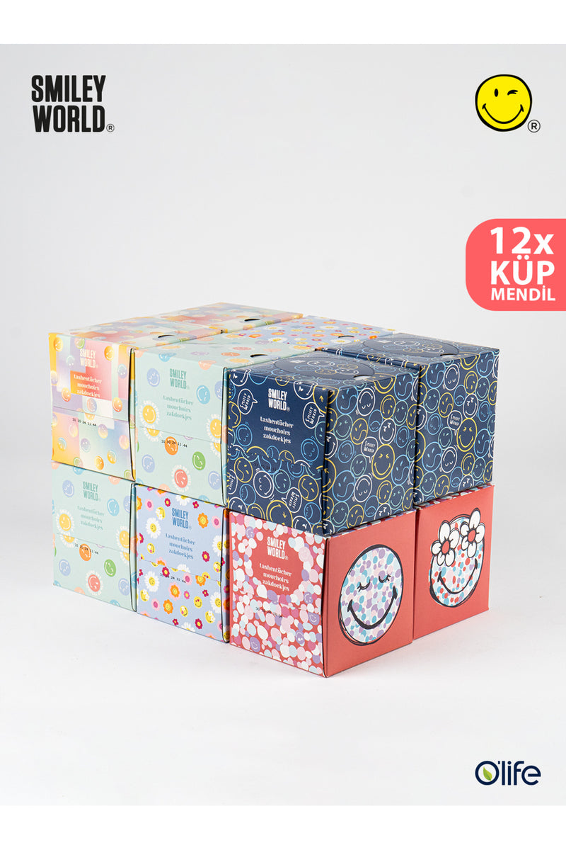 SmileyWorld® Ultra Yumuşak Mendiller – Küp Tasarım 48 Yaprak/12 kutu