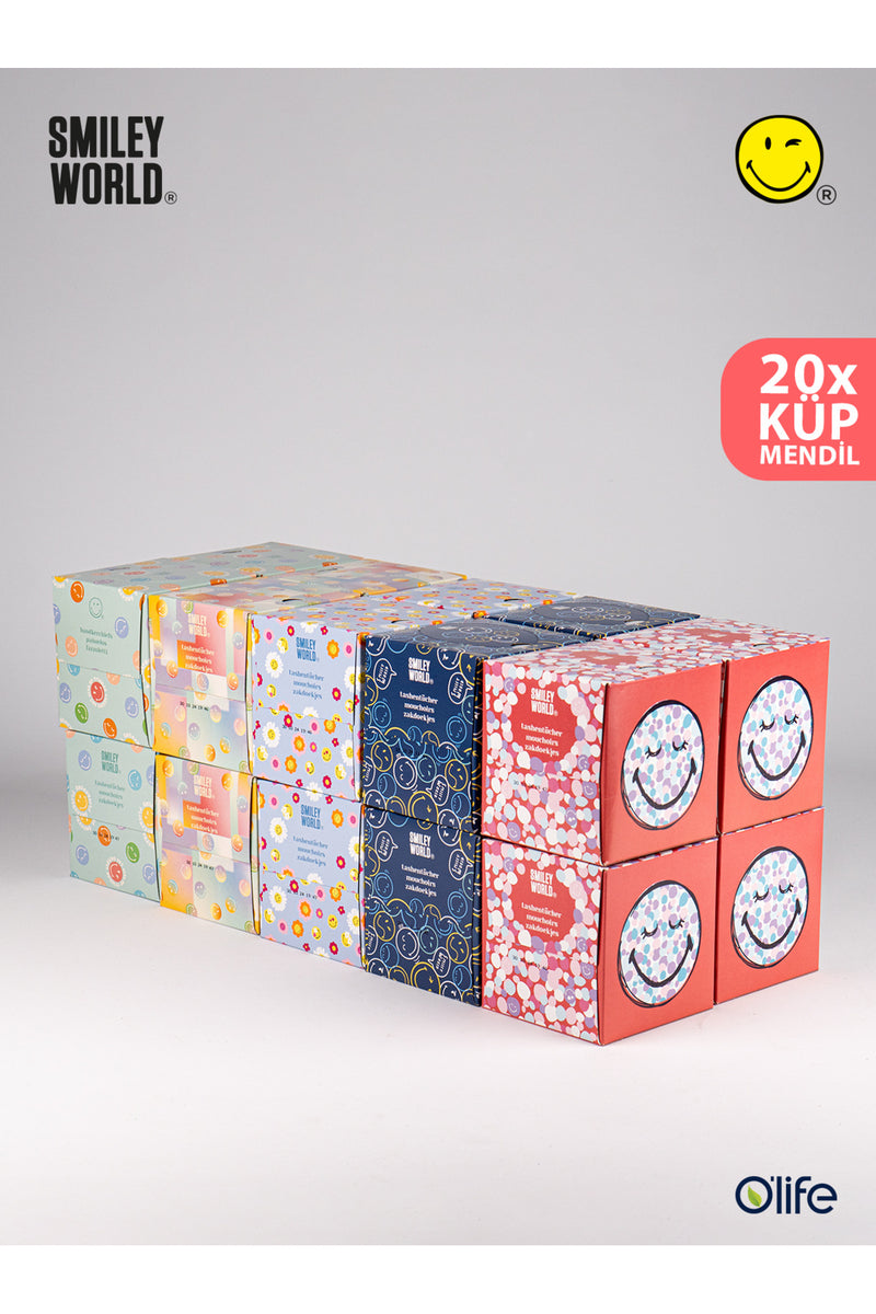 SmileyWorld® Ultra Yumuşak Mendiller – Küp Tasarım 48 Yaprak/20 kutu