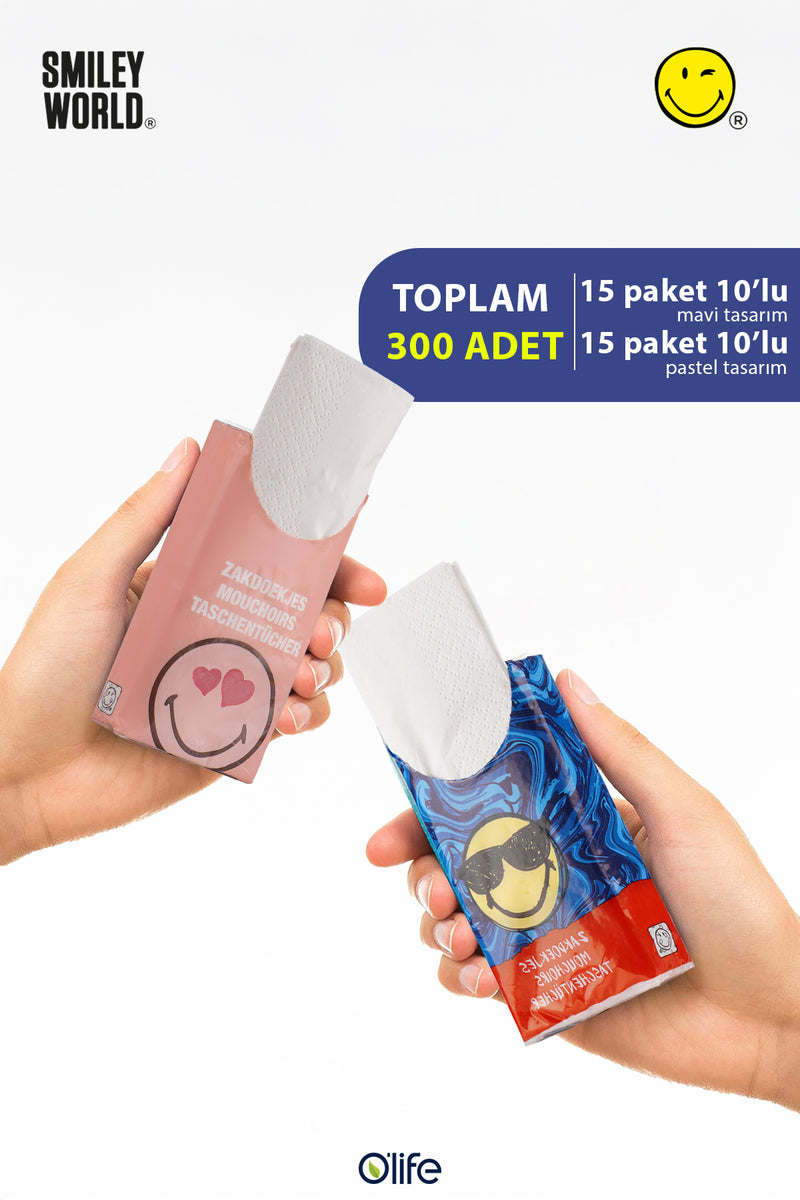 SmileyWorld® Cep Mendili 30 paket 10'lu 2 farklı tasarım