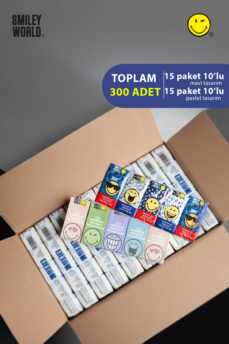 SmileyWorld® Cep Mendili 30 paket 10'lu 2 farklı tasarım