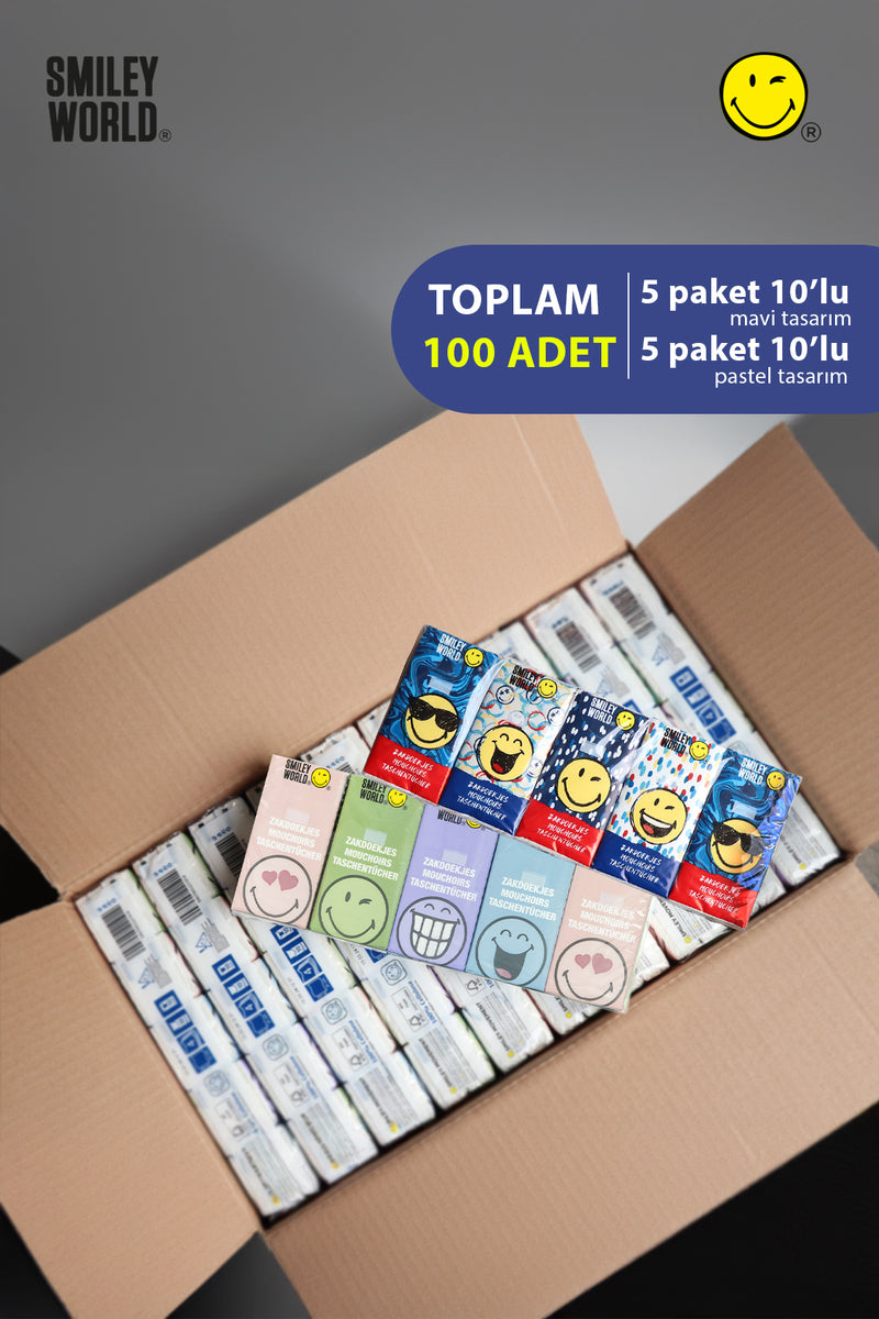 SmileyWorld® Cep Mendili 10 paket 10'lu 2 farklı tasarım